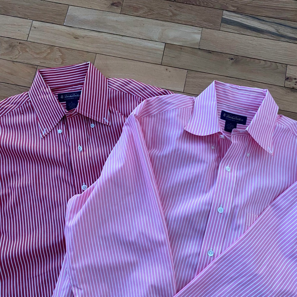 Brooks Brothers Mens Lot of 2 Striped Non-Iron Cotton Button Down Shirts Pink M - Picture 6 of 6